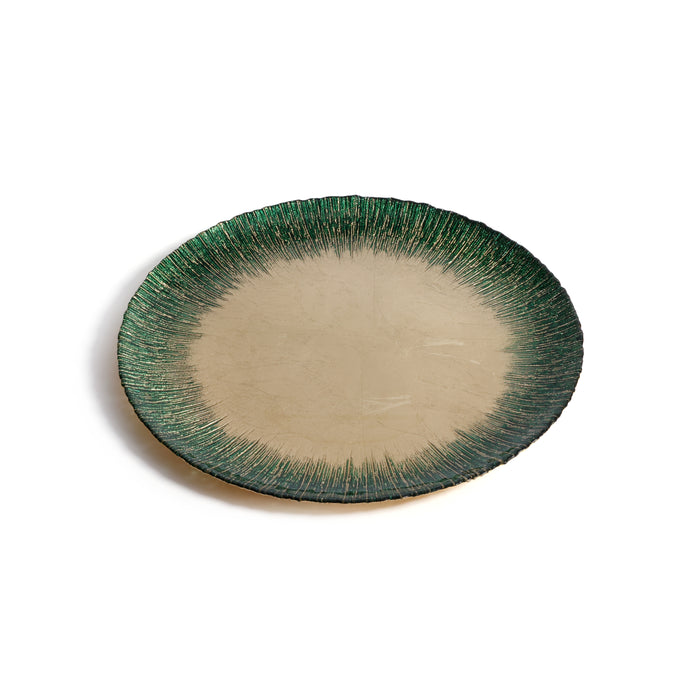 Zodax Celestial Rim Glass Dinner Plates, Set of 6, Gold & Green