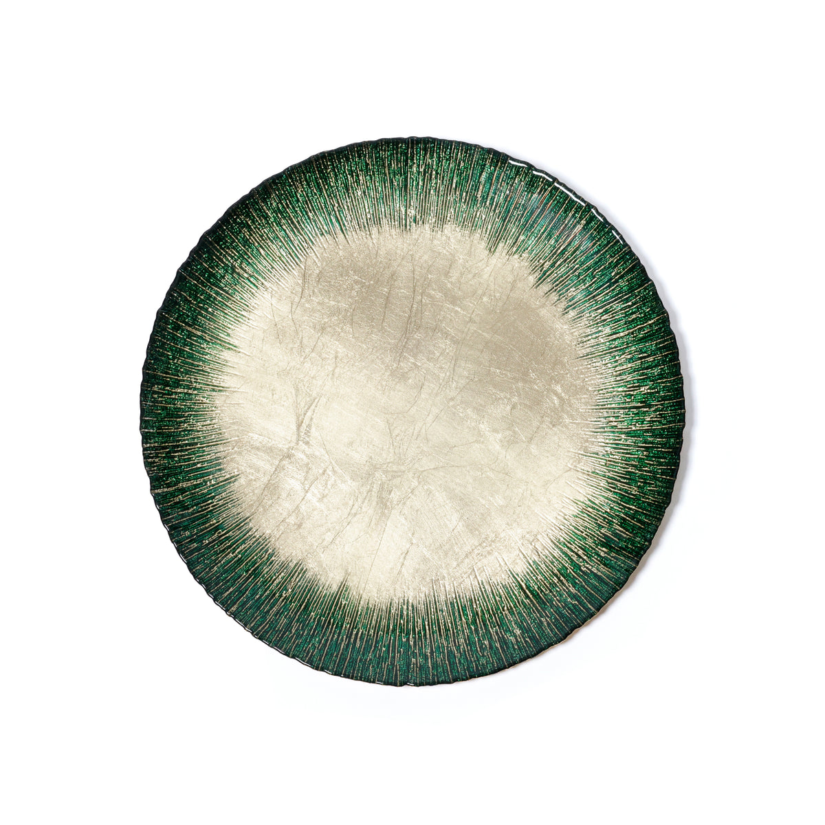 Zodax Celestial Rim Glass Dinner Plates, Set of 6, Gold & Green