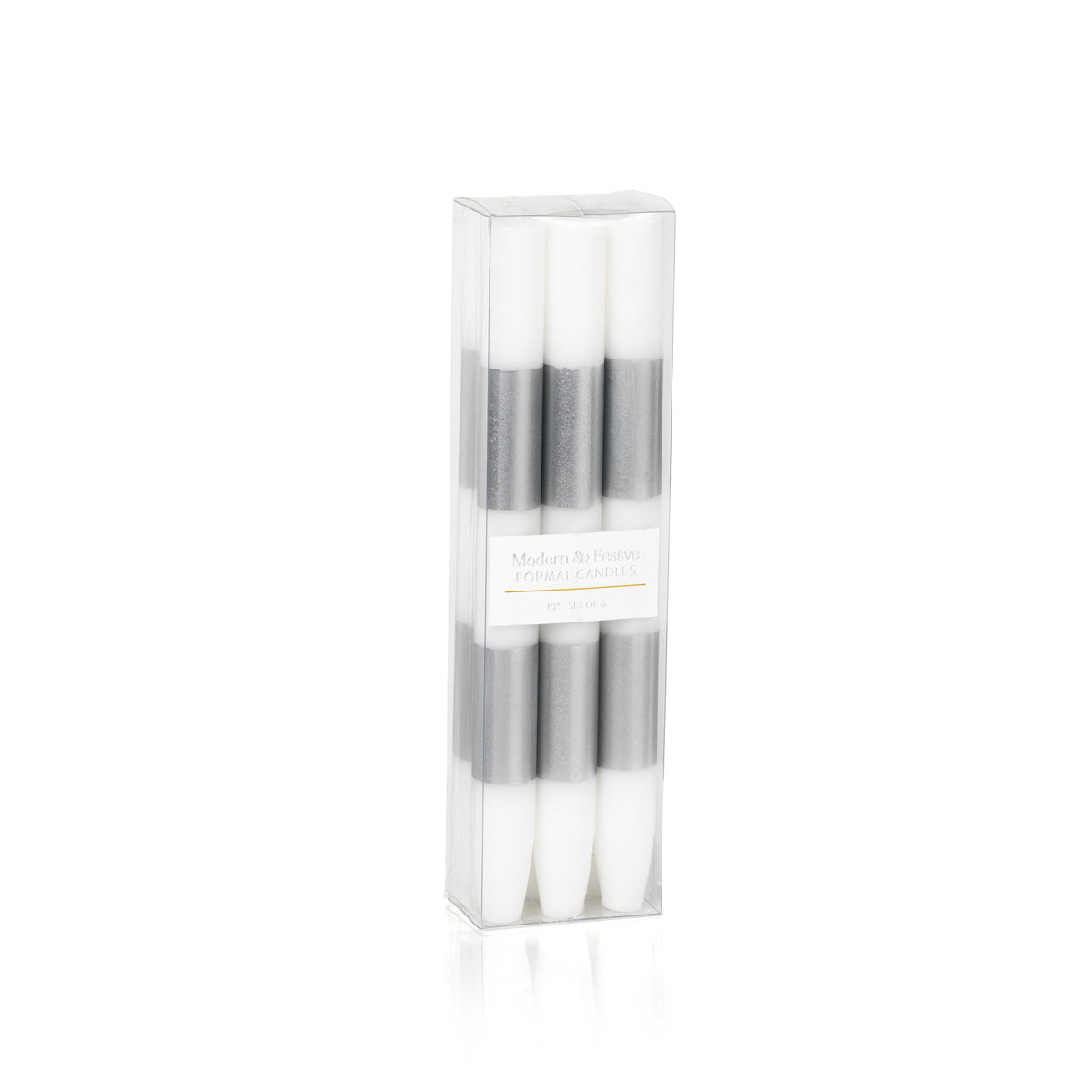 Zodax 6-Piece Modern & Festive Formal Candle Set, Silver, Pack of 2