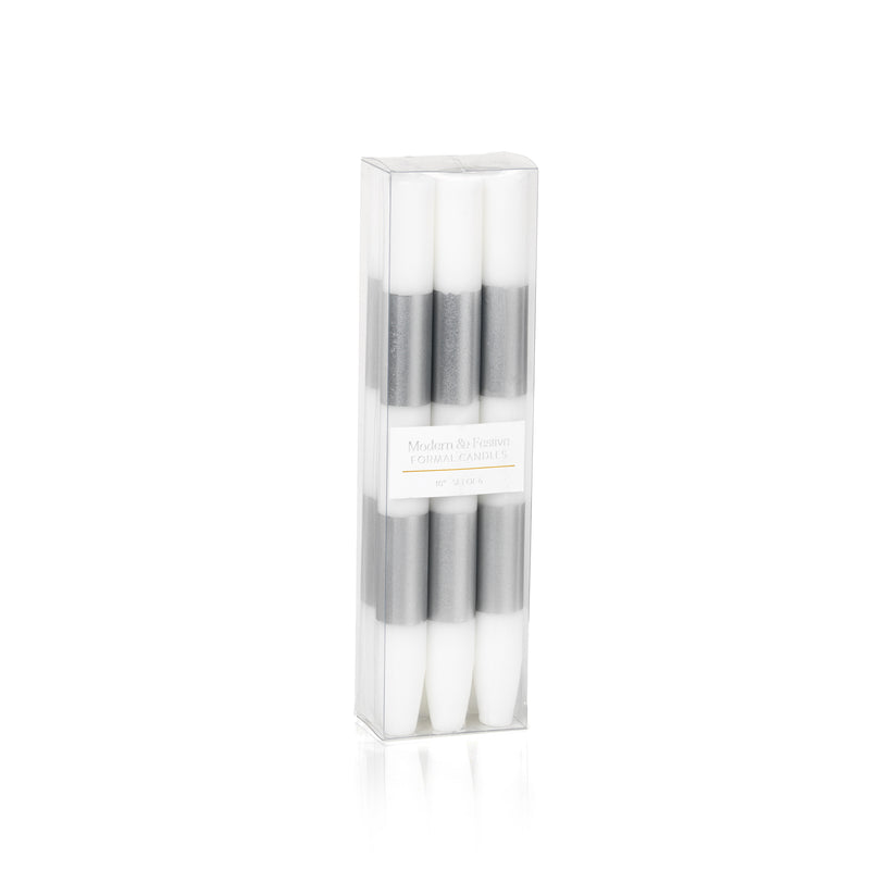 Zodax 6-Piece Modern & Festive Formal Candle Set, Silver, Pack of 2