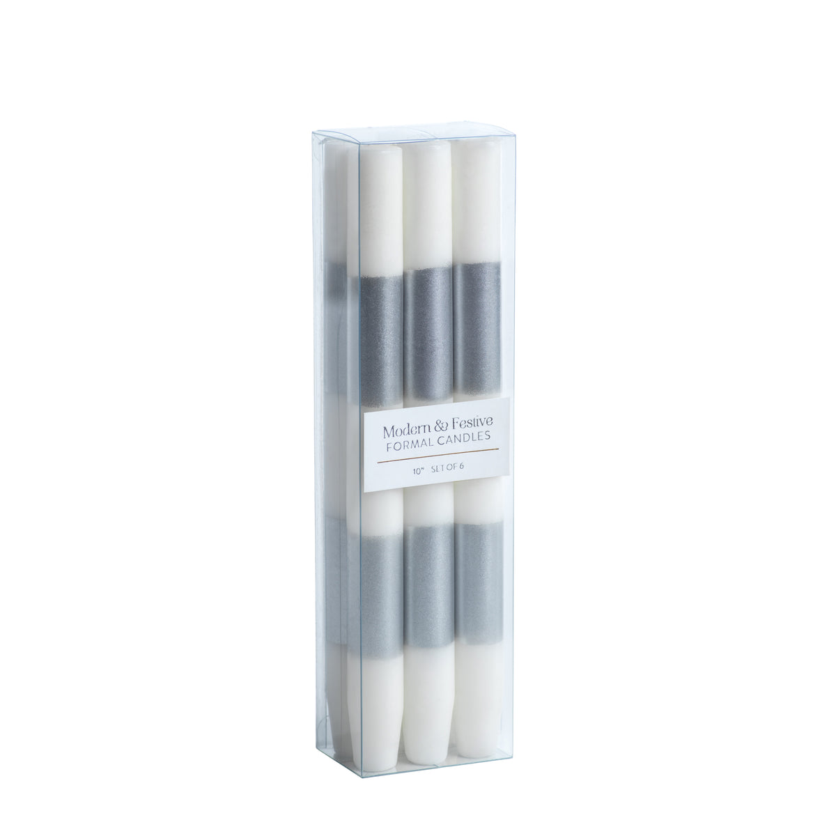 Zodax 6-Piece Modern & Festive Formal Candle Set, Silver, Pack of 2