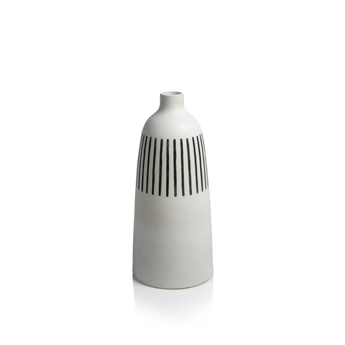 Zodax Salvado White Earthenware Vase with Black Stripes