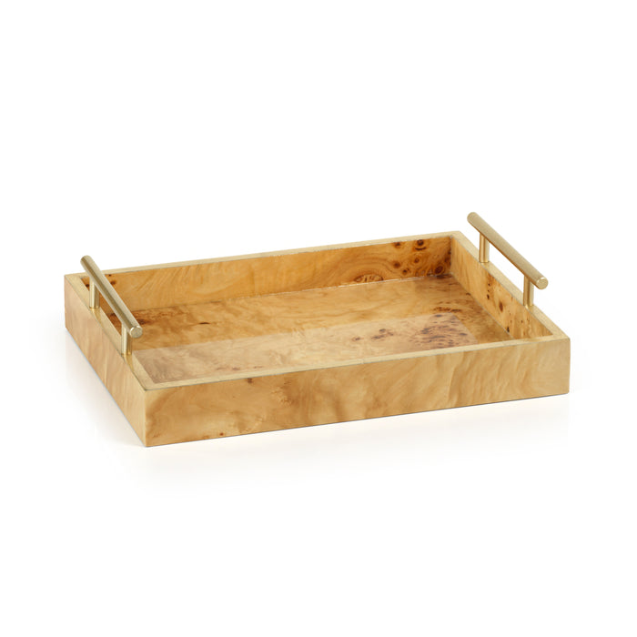 Zodax Dubbo Burl Wood Rectangular Tray with Gold Handles, 13" x 9.5"