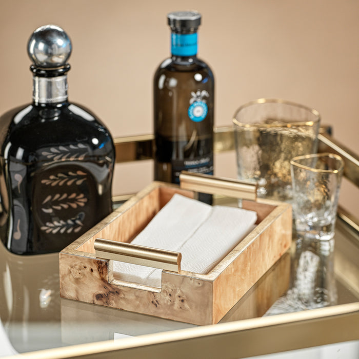 Zodax Dubbo Burl Wood Rectangular Tray with Gold Handles, 9.5" x 5.5"