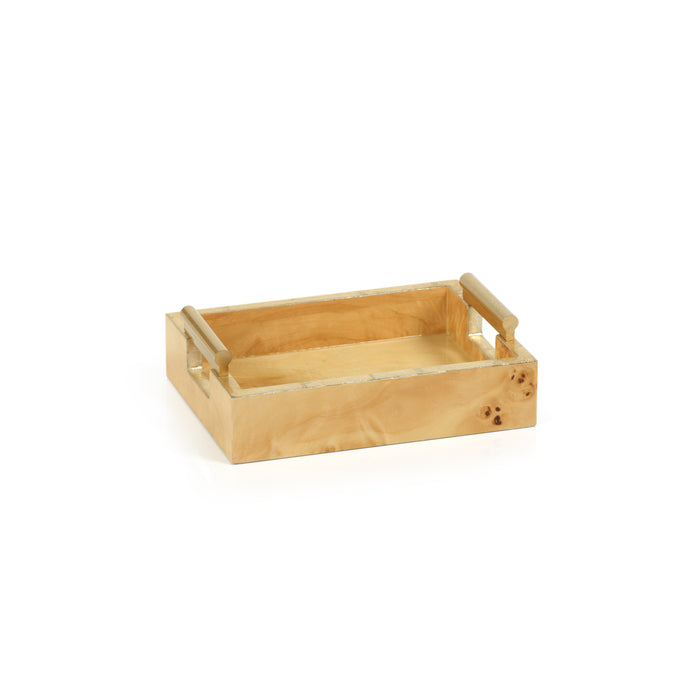 Zodax Dubbo Burl Wood Rectangular Tray with Gold Handles, 9.5" x 5.5"