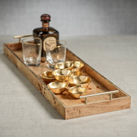 Zodax Dubbo Burl Wood Rectangular Tray with Gold Handles, 30" x 10"