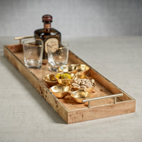 Zodax Dubbo Burl Wood Rectangular Tray with Gold Handles, 30" x 10"