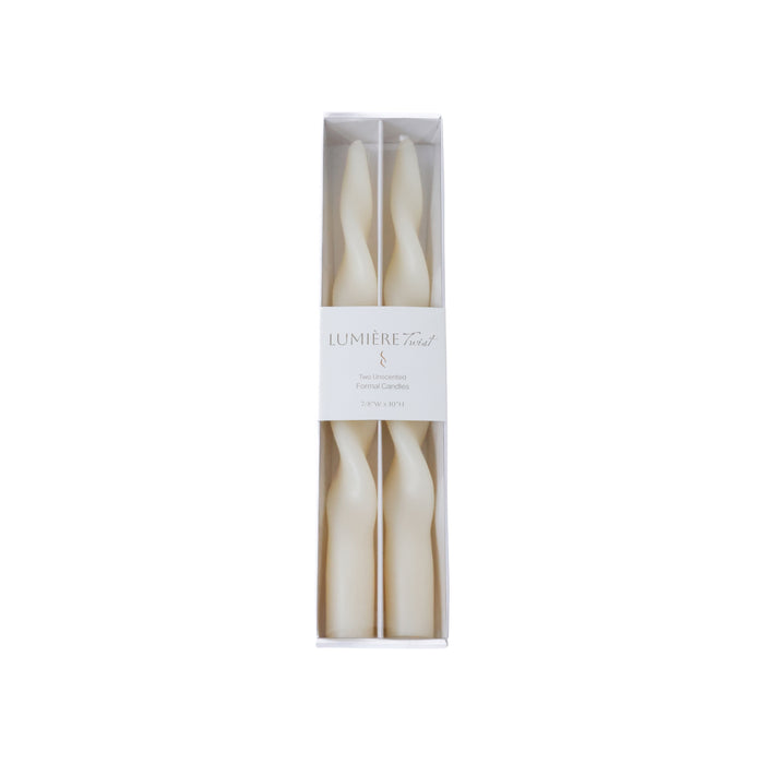 Zodax Lumière Twist Formal Taper Candles, Set of 12 – Holiday Table Décor, Ivory, 10"