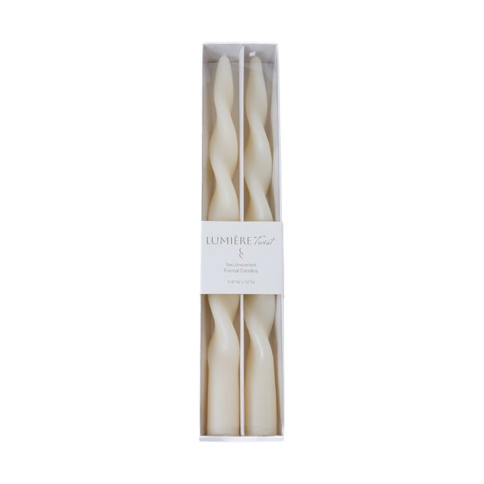 Zodax Lumière Twist Formal Taper Candles, Set of 12 – Holiday Table Décor, Ivory, 12"