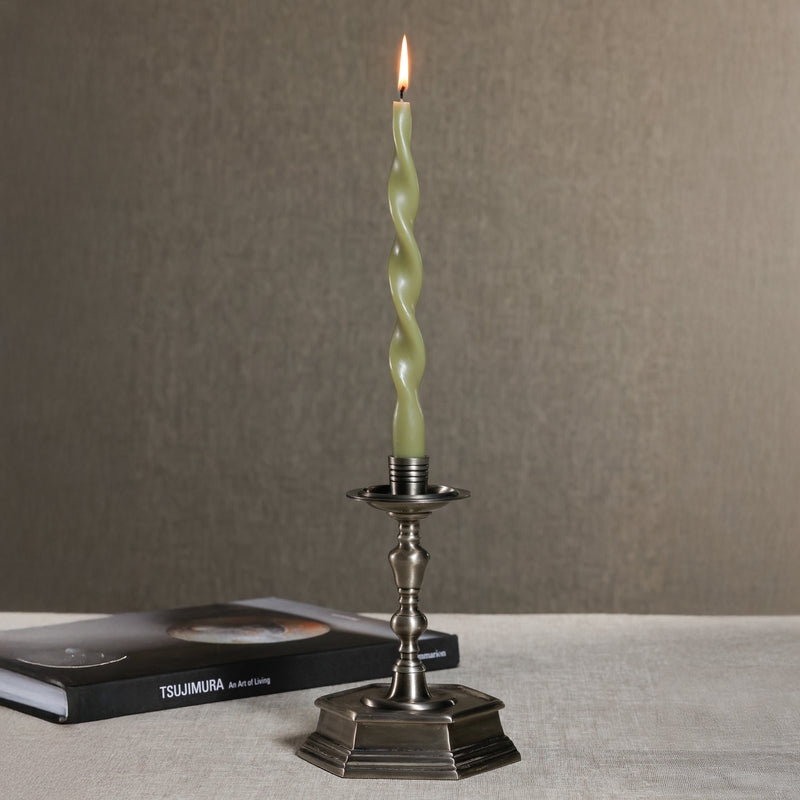 Zodax Lumière Twist Formal Taper Candles, Set of 12 – Holiday Table Décor, Dried Sage, 10"