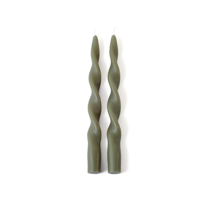Zodax Lumière Twist Formal Taper Candles, Set of 12 – Holiday Table Décor, Dried Sage, 10"