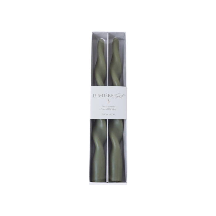 Zodax Lumière Twist Formal Taper Candles, Set of 12 – Holiday Table Décor, Dried Sage, 10"