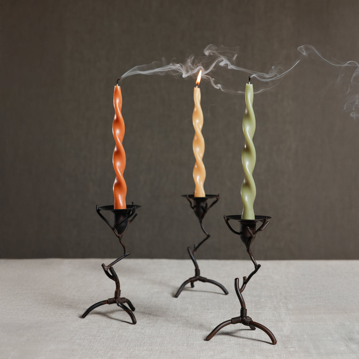 Zodax Lumière Twist Formal Taper Candles, Set of 12 – Holiday Table Décor, Dried Sage, 12"