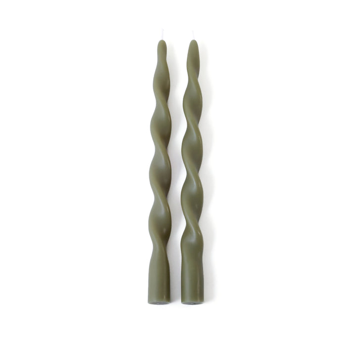 Zodax Lumière Twist Formal Taper Candles, Set of 12 – Holiday Table Décor, Dried Sage, 12"