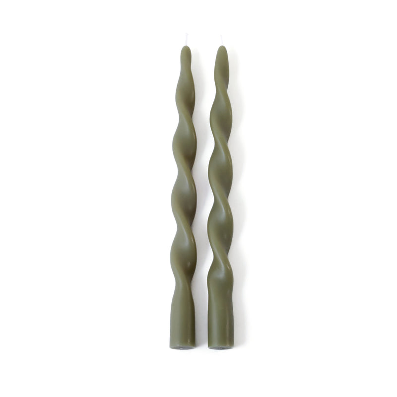 Zodax Lumière Twist Formal Taper Candles, Set of 12 – Holiday Table Décor, Dried Sage, 12"