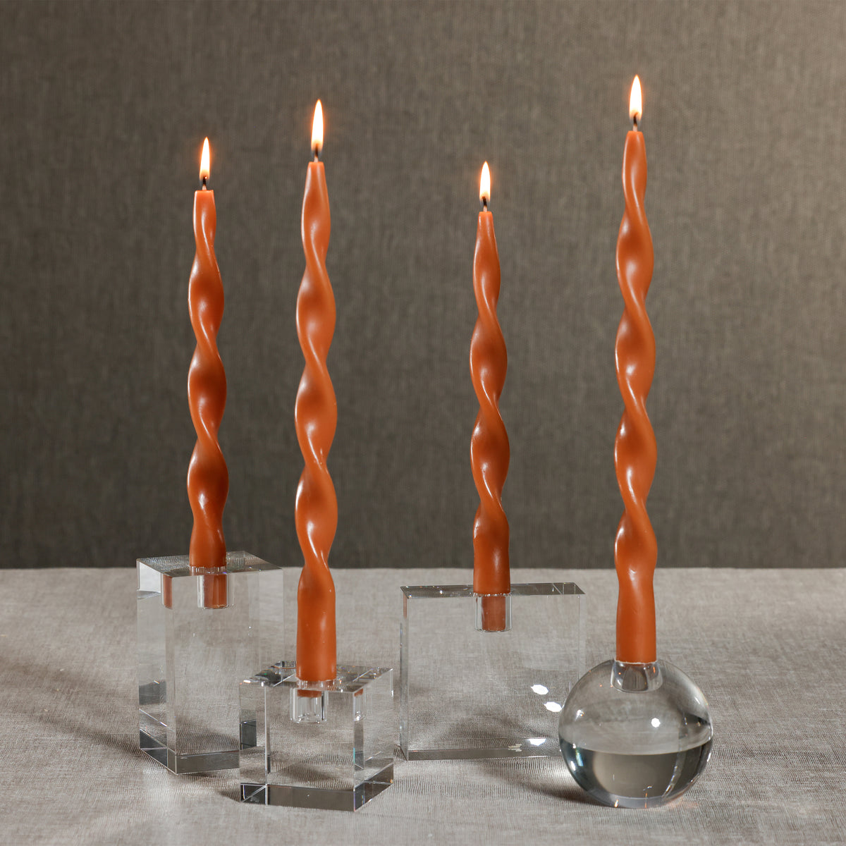 Zodax Lumière Twist Formal Taper Candles, Set of 12 – Holiday Table Décor, Amber Dune, 10"