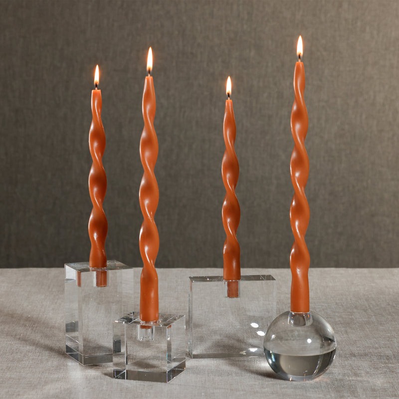 Zodax Lumière Twist Formal Taper Candles, Set of 12 – Holiday Table Décor, Amber Dune, 10"
