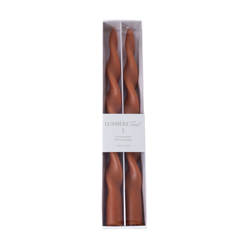 Zodax Lumière Twist Formal Taper Candles, Set of 12 – Holiday Table Décor, Amber Dune, 12"