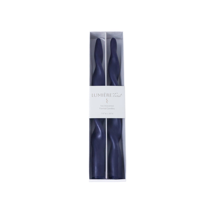 Zodax Lumière Twist Formal Taper Candles, Set of 12 – Holiday Table Décor, Twilight Indigo, 10"