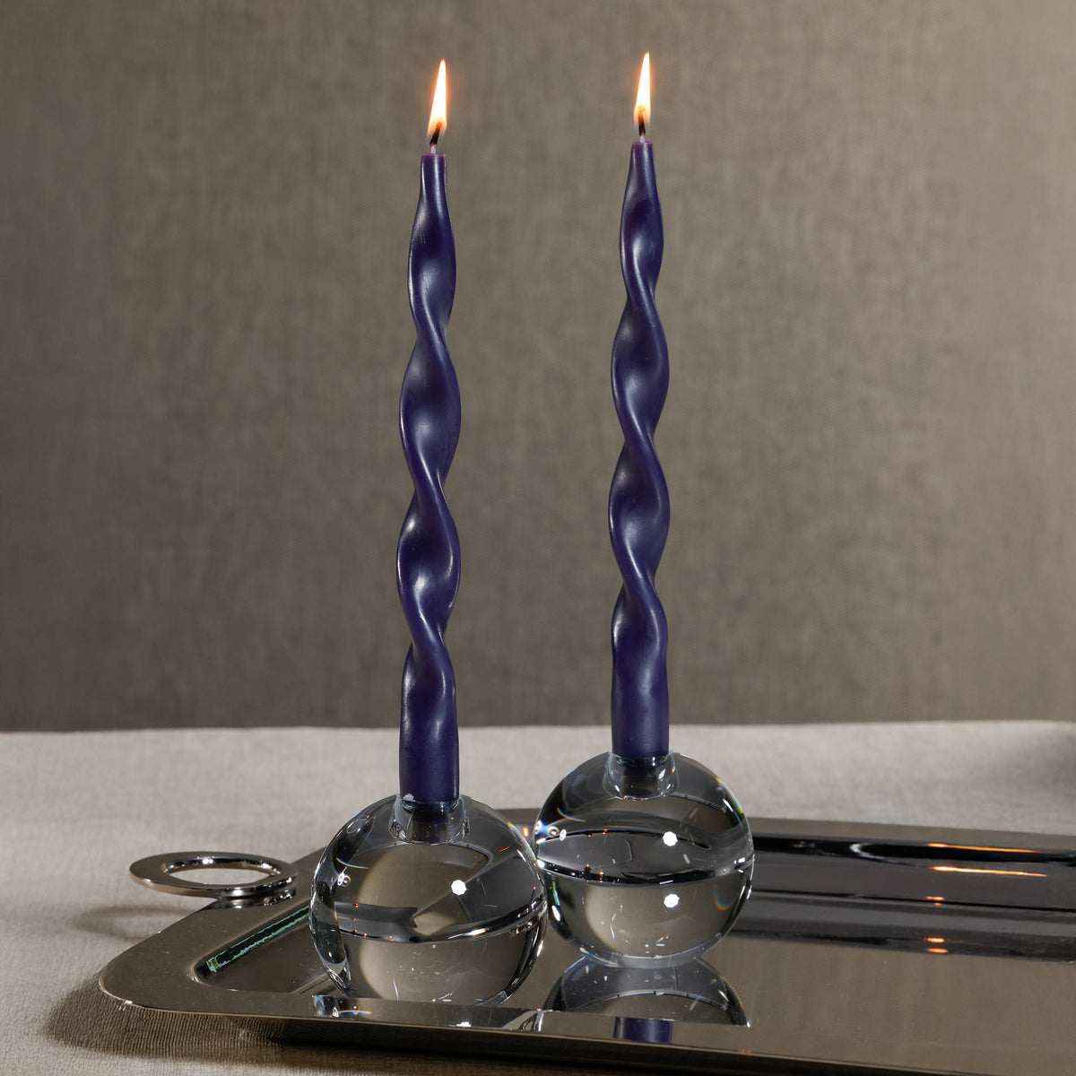 Zodax Lumière Twist Formal Taper Candles, Set of 12 – Holiday Table Décor, Twilight Indigo, 12"