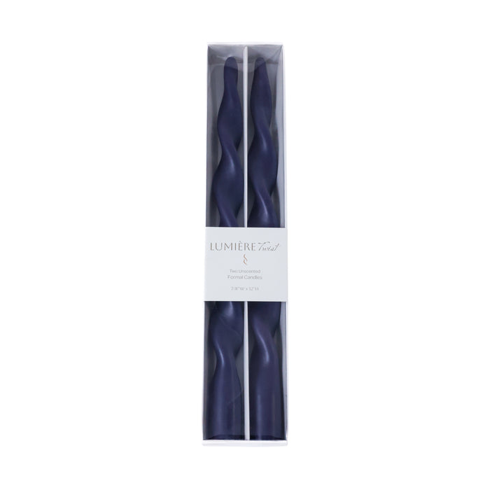 Zodax Lumière Twist Formal Taper Candles, Set of 12 – Holiday Table Décor, Twilight Indigo, 12"