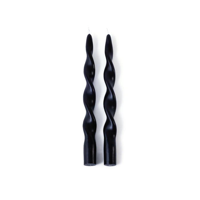 Zodax Lumière Twist Formal Taper Candles, Set of 12 – Holiday Table Décor, Black, 10"