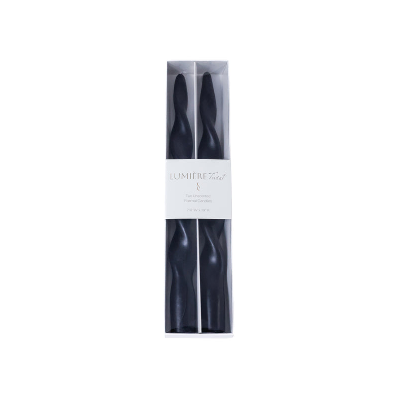 Zodax Lumière Twist Formal Taper Candles, Set of 12 – Holiday Table Décor, Black, 10"