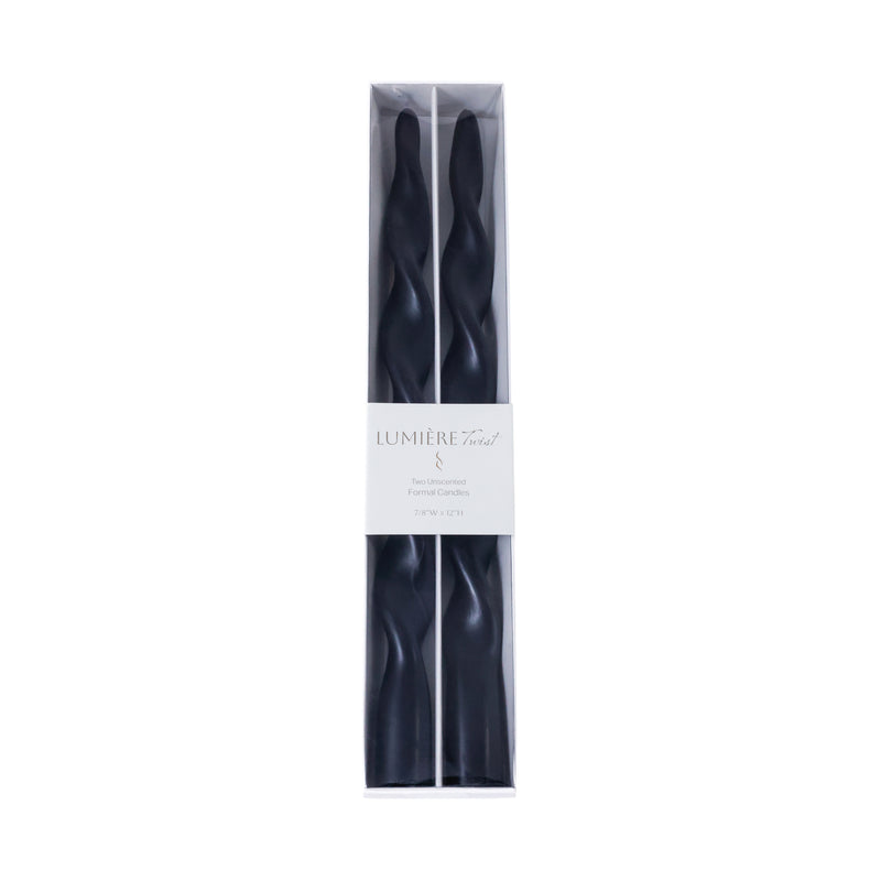Zodax Lumière Twist Formal Taper Candles, Set of 12 – Holiday Table Décor, Black, 12"