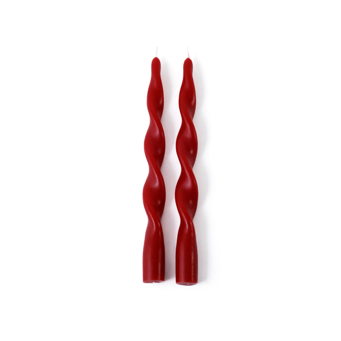 Zodax Lumière Twist Formal Taper Candles, Set of 12 – Holiday Table Décor, Crimson Red, 10"