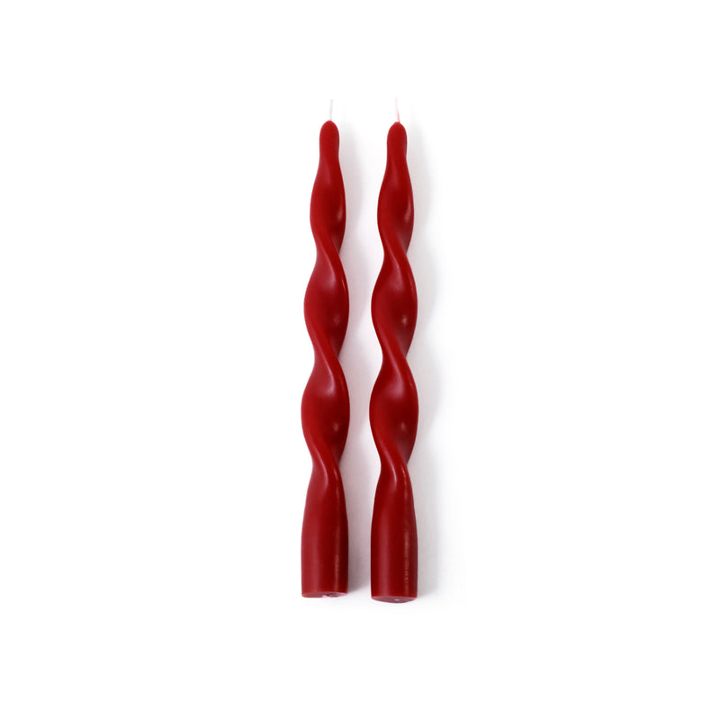 Zodax Lumière Twist Formal Taper Candles, Set of 12 – Holiday Table Décor, Crimson Red, 10"