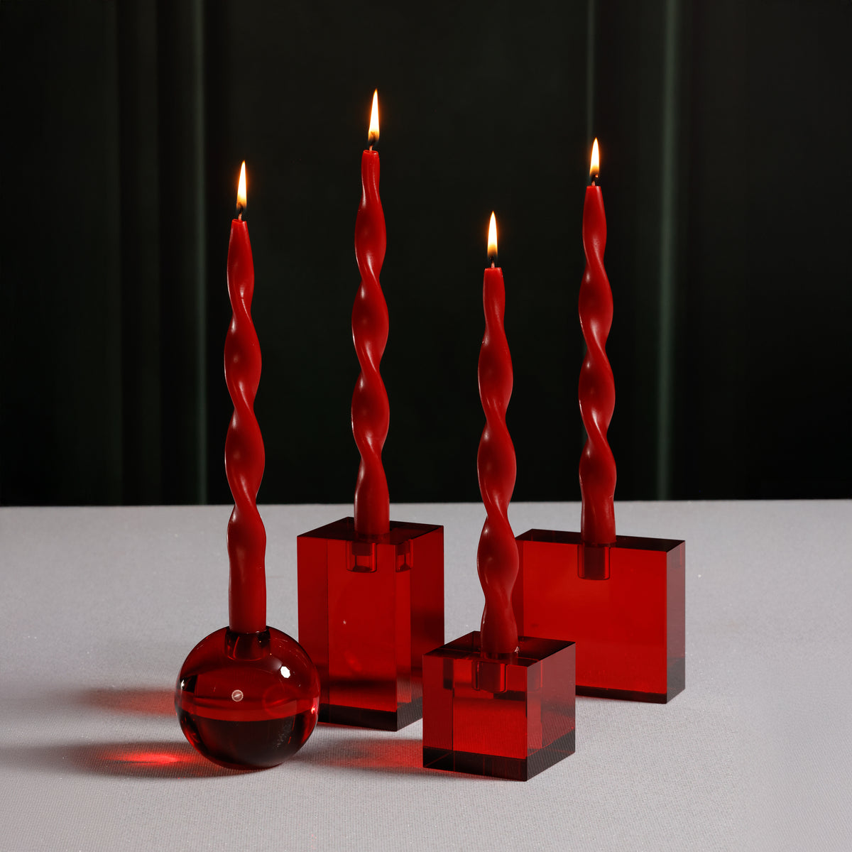 Zodax Lumière Twist Formal Taper Candles, Set of 12 – Holiday Table Décor, Crimson Red, 12"