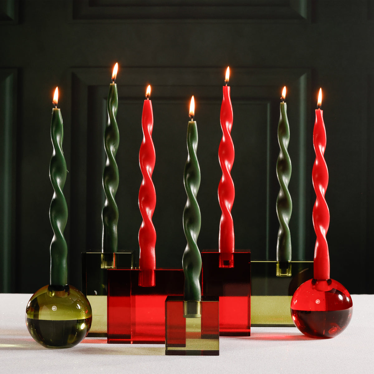 Zodax Lumière Twist Formal Taper Candles, Set of 12 – Holiday Table Décor, Crimson Red, 12"