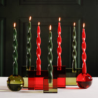 Zodax Lumière Twist Formal Taper Candles, Set of 12 – Holiday Table Décor, Crimson Red, 12"