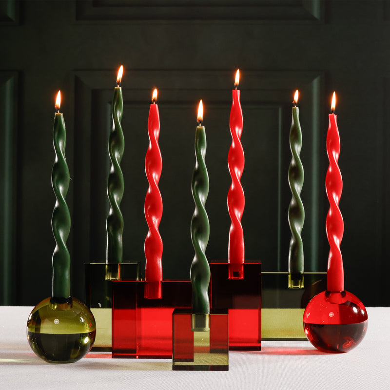 Zodax Lumière Twist Formal Taper Candles, Set of 12 – Holiday Table Décor, Crimson Red, 12"