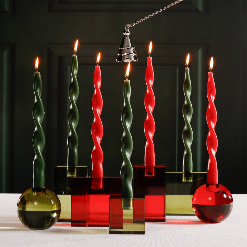 Zodax Lumière Twist Formal Taper Candles, Set of 12 – Holiday Table Décor, Crimson Red, 12"