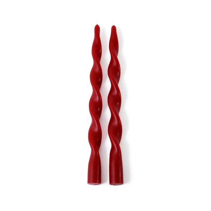 Zodax Lumière Twist Formal Taper Candles, Set of 12 – Holiday Table Décor, Crimson Red, 12"