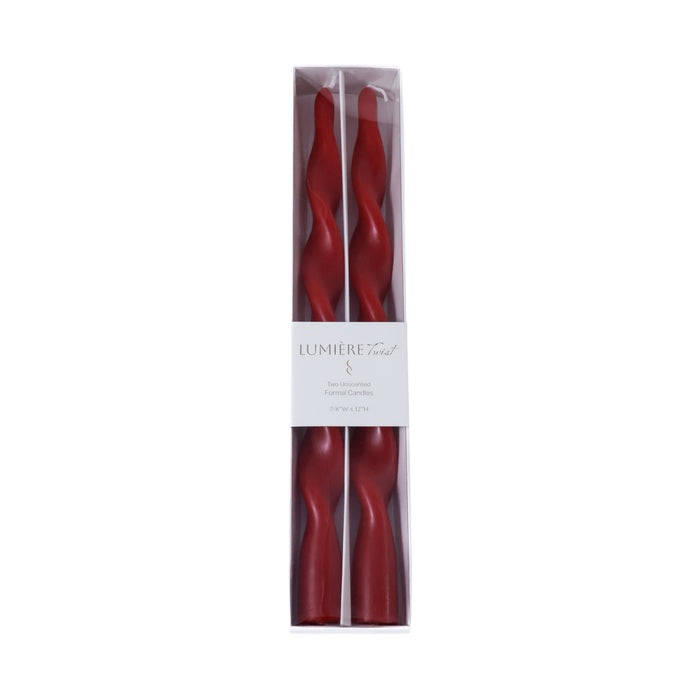 Zodax Lumière Twist Formal Taper Candles, Set of 12 – Holiday Table Décor, Crimson Red, 12"