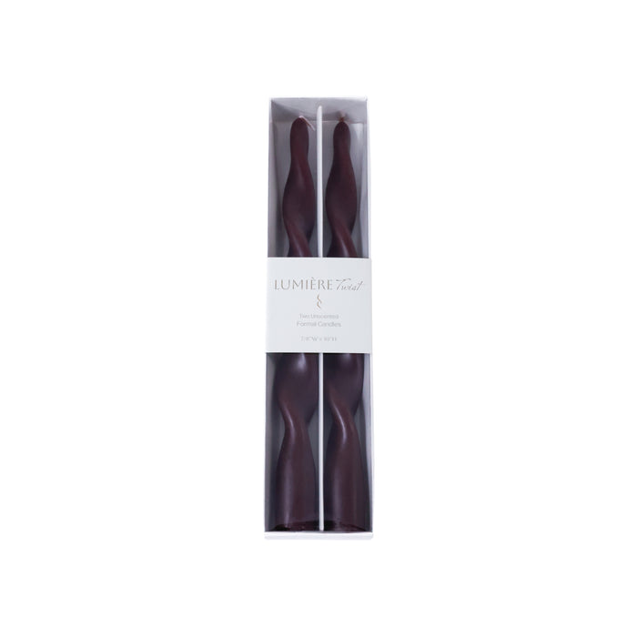 Zodax Lumière Twist Formal Taper Candles, Set of 12 – Holiday Table Décor, Burgundy, 10"