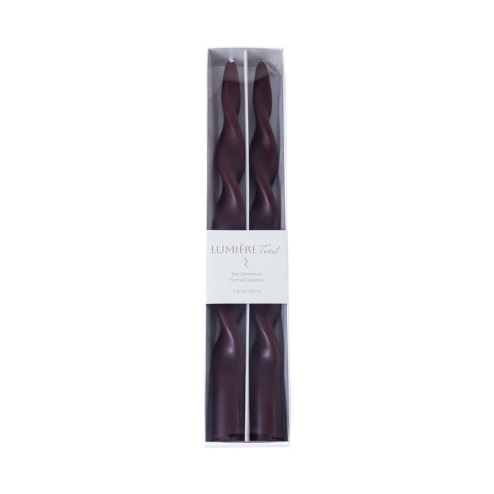 Zodax Lumière Twist Formal Taper Candles, Set of 12 – Holiday Table Décor, Burgundy, 12"