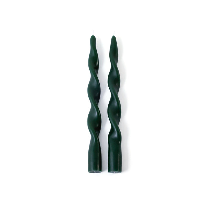 Zodax Lumière Twist Formal Taper Candles, Set of 12 – Holiday Table Décor, Alpine Green, 10"