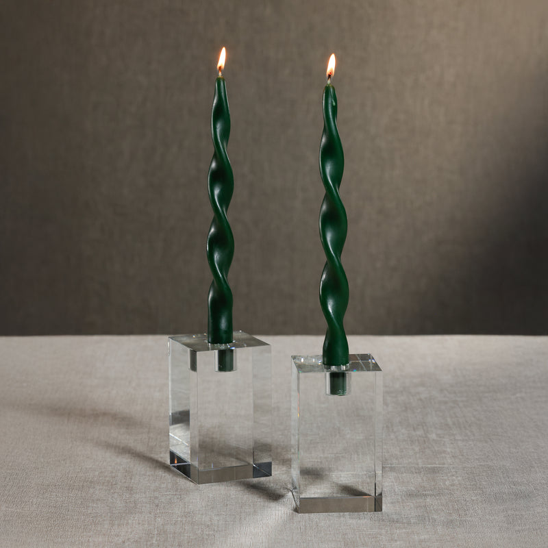 Zodax Lumière Twist Formal Taper Candles, Set of 12 – Holiday Table Décor, Alpine Green, 12"