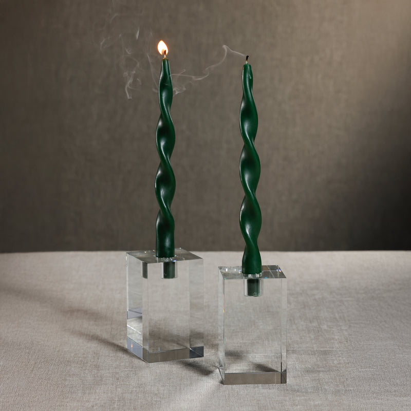 Zodax Lumière Twist Formal Taper Candles, Set of 12 – Holiday Table Décor, Alpine Green, 12"