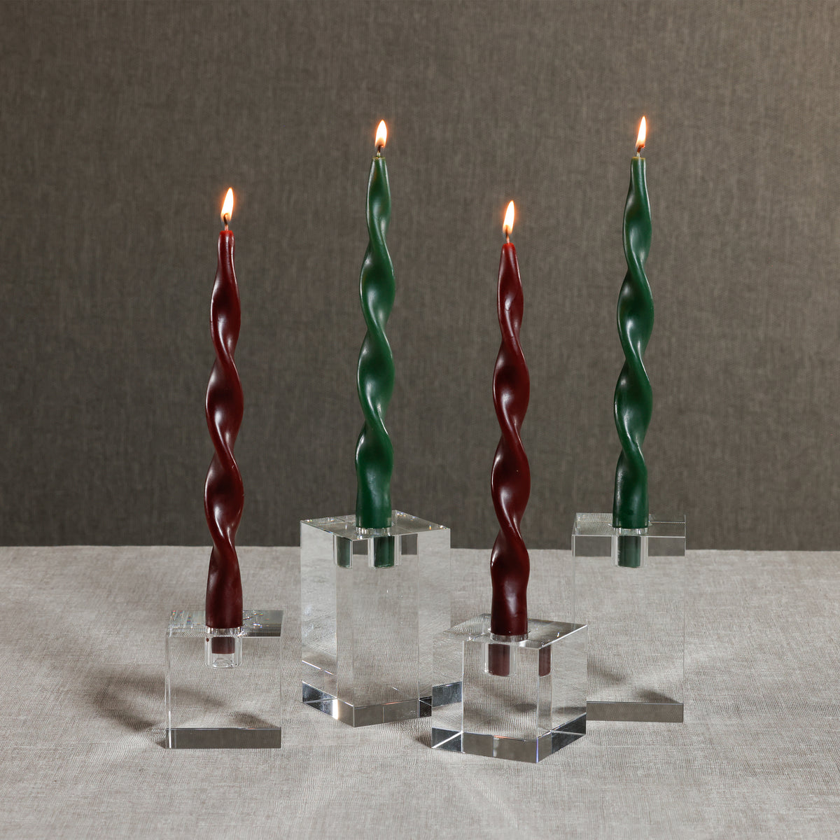 Zodax Lumière Twist Formal Taper Candles, Set of 12 – Holiday Table Décor, Alpine Green, 12"