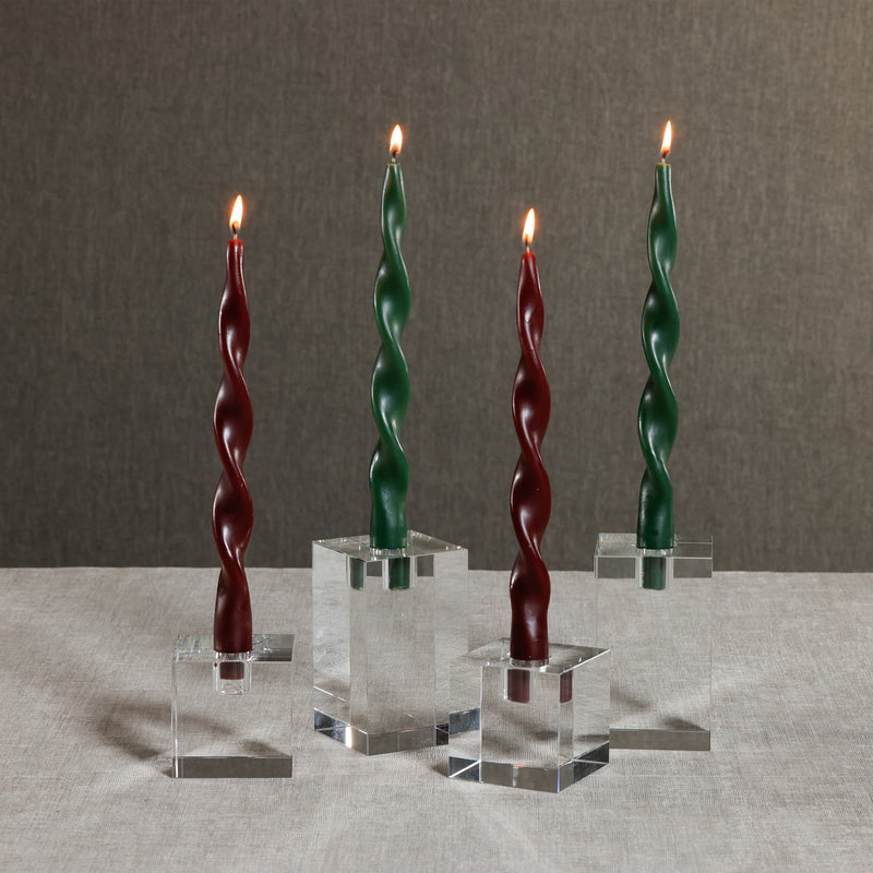 Zodax Lumière Twist Formal Taper Candles, Set of 12 – Holiday Table Décor, Alpine Green, 12"