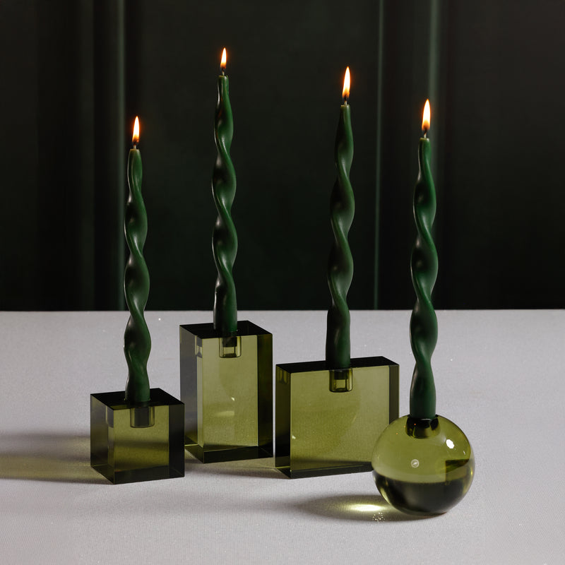 Zodax Lumière Twist Formal Taper Candles, Set of 12 – Holiday Table Décor, Alpine Green, 12"