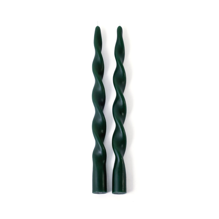 Zodax Lumière Twist Formal Taper Candles, Set of 12 – Holiday Table Décor, Alpine Green, 12"