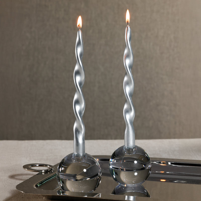 Zodax Lumière Twist Formal Taper Candles, Set of 12 – Holiday Table Décor, Silver, 10"