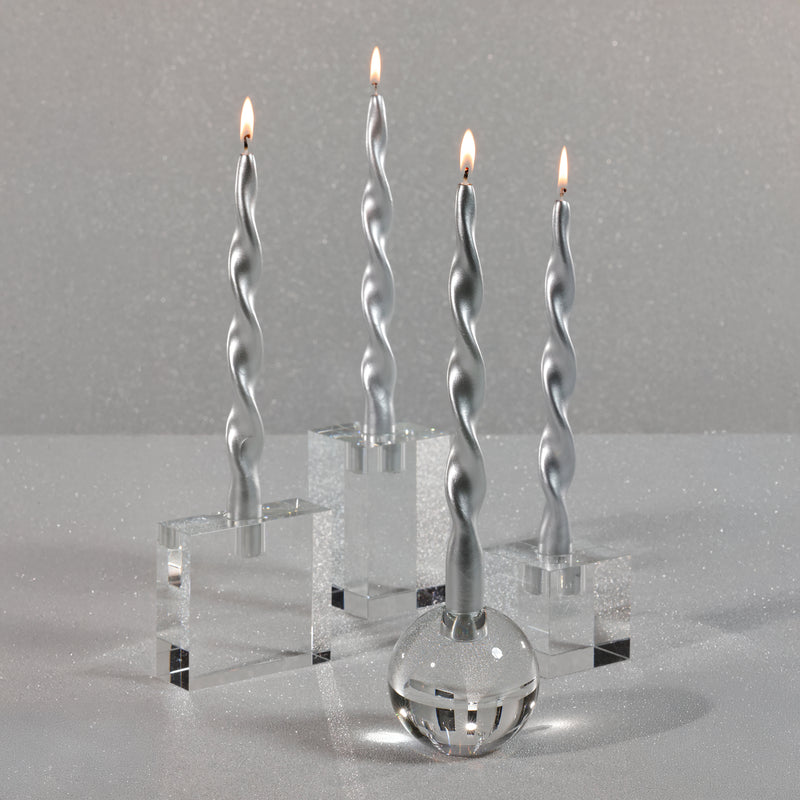 Zodax Lumière Twist Formal Taper Candles, Set of 12 – Holiday Table Décor, Silver, 10"