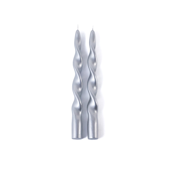 Zodax Lumière Twist Formal Taper Candles, Set of 12 – Holiday Table Décor, Silver, 10"