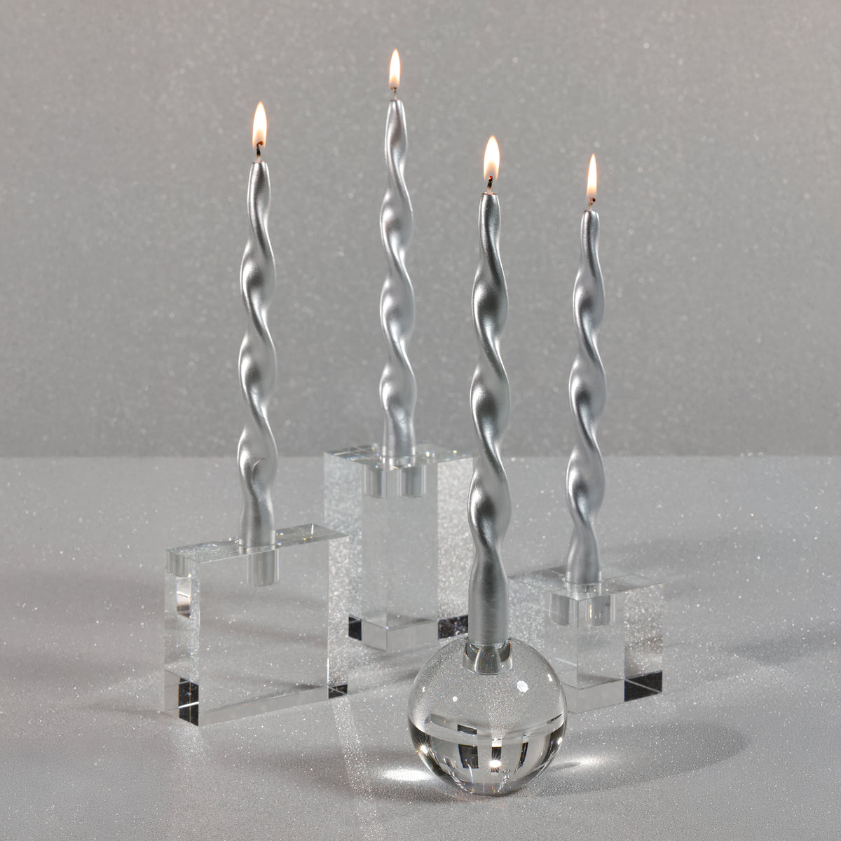 Zodax Lumière Twist Formal Taper Candles, Set of 12 – Holiday Table Décor, Silver, 12"